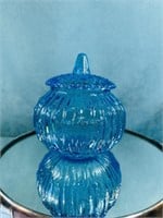 Mid-Century Empoli Blue Bamboo Lidded Jar