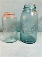 Vintage Blue Mason Jars (2)