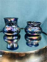 Levay Glass Iridescent Oil Spot Art Glass Vases