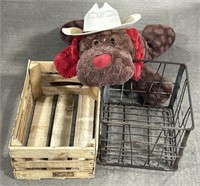 (AA) Lot: Wood & Metal Crates, Stuffed Animal, &