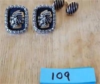 2 SETS OF CUFF LINKS BLACK SILVER INDIAN HEADS