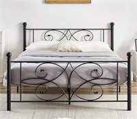 Full Size Bed Frame with Headboard, Matte Black