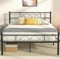 Queen Size Bed Frame with Headboard, Matte Black