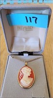 CAMEO PENDANT AND NECKLACE GOLD TONED