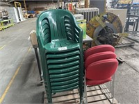 10 Plastic Outdoor Chairs, 3 Office Chairs