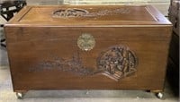 (F) George Zee and Co. Carved Rolling Trunk/Chest