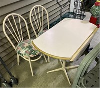 (HA) Vintage Pink Drop Leaf Wood and Metal Table