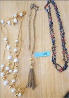 LOT OF 3 NECKLACES GOLD PEARLS BEADS COSTUME