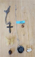 JEWELRY LOT NECKLACES PIN BROOCH ROSE CROSS
