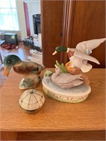 2 Duck Figurines and Trinket Box
