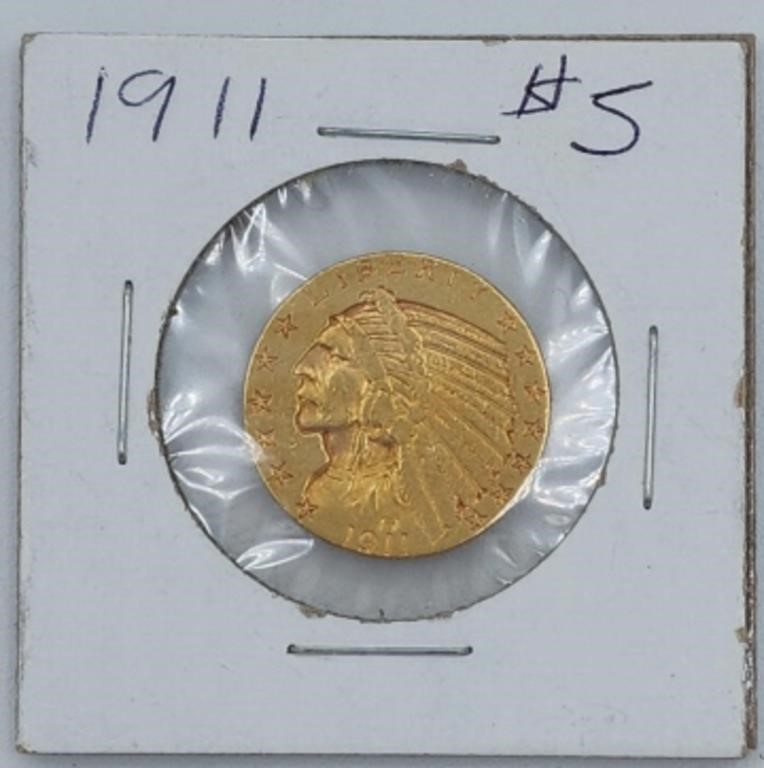 1911 United States $5 Indian Head Gold Coin