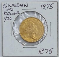 1875 Swedish 20 Kronor Gold Coin