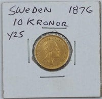 1876 Swedish 10 Kronor Gold Coin