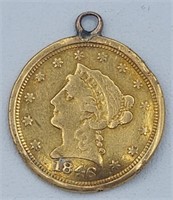 1846 Liberty Head  1/4 Eagle Gold Pendant