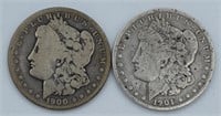 (2) 1900 O & 1901 O  Morgan Silver Dollars