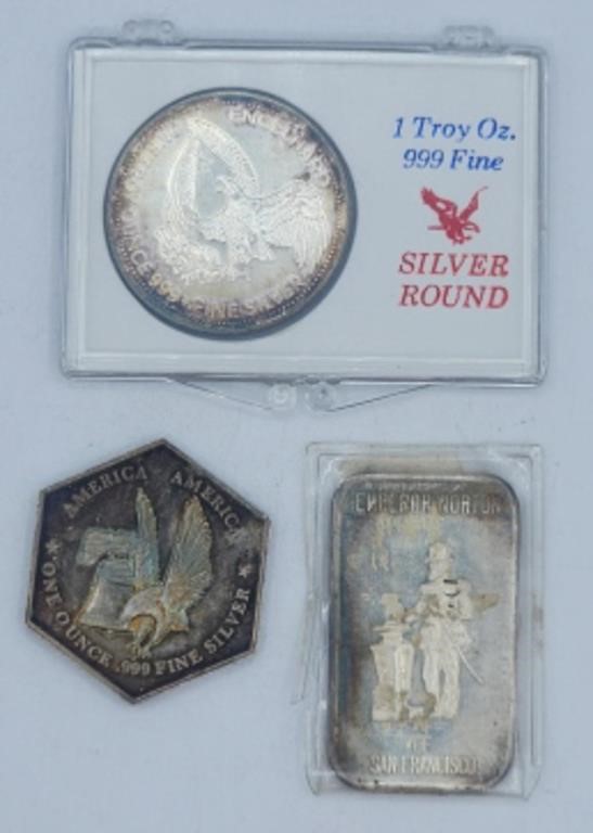 Three (3) One Troy Ounce American Silver Pieces