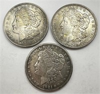1921-1921-D & 1921-S Morgan Silver Dollars