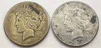 (2) 1922-S Peace Silver Dollars