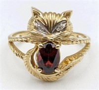 Ladies 10K Yellow Gold Diamond & Garnet Ring