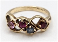 Ladies 10K Yellow Gold Multi Gemstone Ring