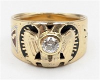 Antique Men's 14K Yellow Gold Diamond Masonic Ring