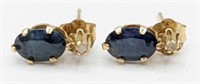 Ladies 14K Yellow Gold Sapphire & Diamond Earrings