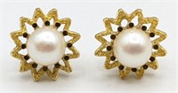 Ladies 18K Yellow Gold Pearl Earrings