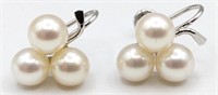 Ladies 14K White Gold Three Pearl Earrings