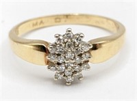 Ladies 14K Yellow Gold White Sapphire Cluster Ring
