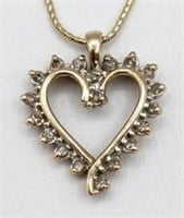 Ladies 14K Yellow Gold Diamond Heart Necklace