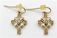 Ladies 14K Yellow Gold Cross Dangle Earrings