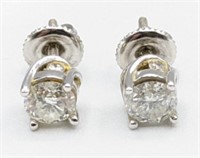 14K White Gold 1.00 CTTW Diamond Stud Earrings