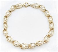 Ladies 7.25" 14K Yellow Gold Caged Pearl Bracelet