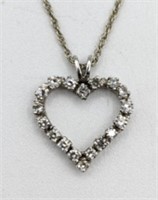 14K White Gold White Sapphire Heart Necklace