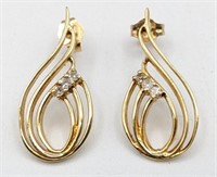 Ladies 14K Yellow Gold Three Diamond Earrings