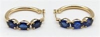 Ladies 14K Yellow Gold Blue Sapphire Hoop Earrings