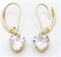 10K Yellow Gold CZ Heart Dangle Earrings