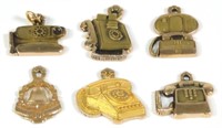 (6) 10K Yellow Gold Telephone Related Charms