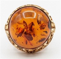 Ladies Vintage 14K Yellow Gold Amber Dinner Ring