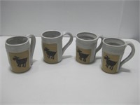 Four Signed 5" Glazed Pottery Mugs