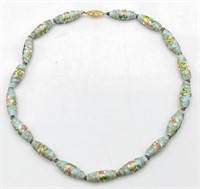 Vintage 14K Gold Clasp Art Glass Bead Necklace