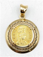 14K Yellow Gold Bezel Set Greek Gold Coin Pendant