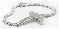 Sterling Silver White Sapphire Cross Bracelet