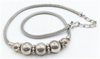 Heavy Sterling Silver Rope & Bead Necklace