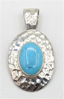 Hammered Sterling Silver Turquoise Pendant