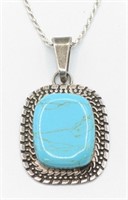 Ladies Sterling Silver Turquoise Pendant & Chain