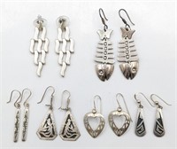 Lot Of Six Pairs Of Sterling Silver Earrings