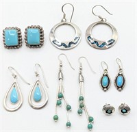 Six Pairs Of Sterling Silver Turquoise Earrings