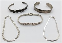 Lot Of Five Sterling Silver Bracelets