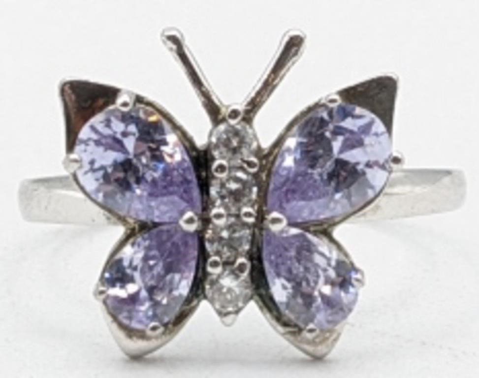 Ladies Sterling Purple Sapphire Butterfly Ring